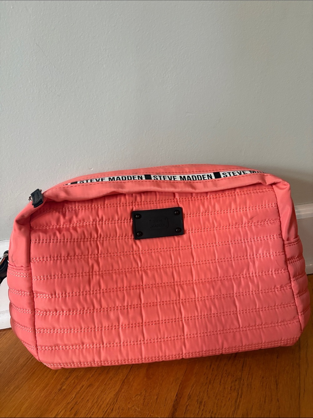 Steve Madden Coral Pink Quilted Makeup Bag